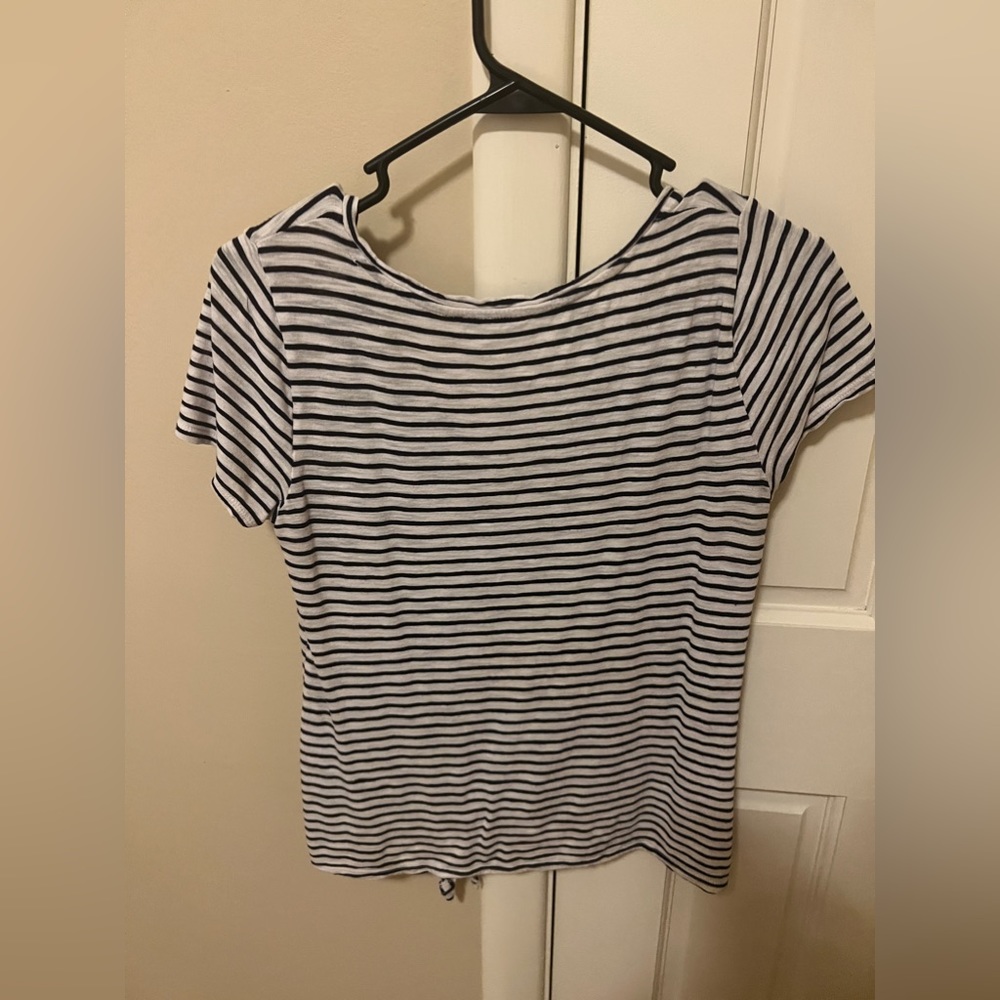 Express navy and white stripe tie front tee. Free beauty gift with purchase! - Picture 5 of 5